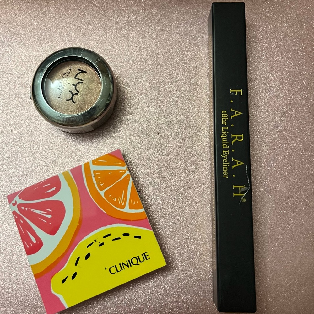 Makeup lot, Nyx eyeshadow, Clinique mini palette & Farrah 18h liner